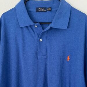 Polo Ralph Lauren Men's 3XB Blue Polo Shirt Orange Pony Logo Cotton Classic